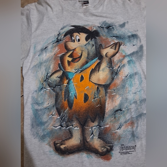 Vintage Gray Flintstones Graphic T-Shirt Double Sided Graphic T Shirt - Picture 7 of 8